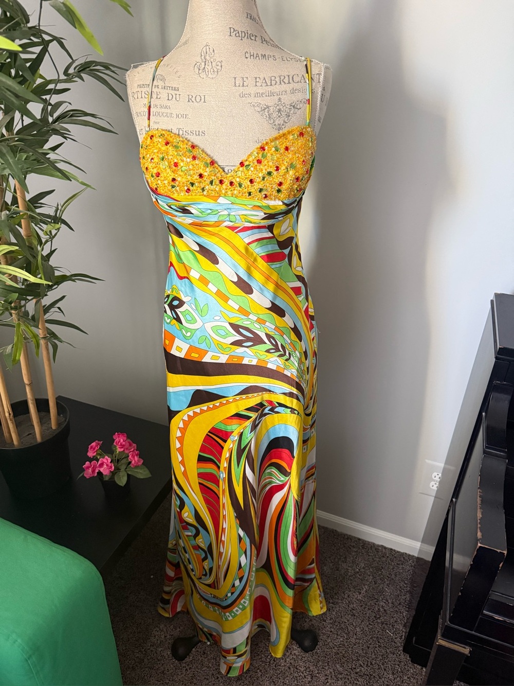 dress size medium women Maxi Gown Beaded Bling Halter Long